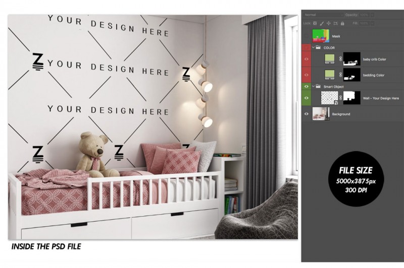 Mockup de Quarto Infantil para trocar a superfície da parede