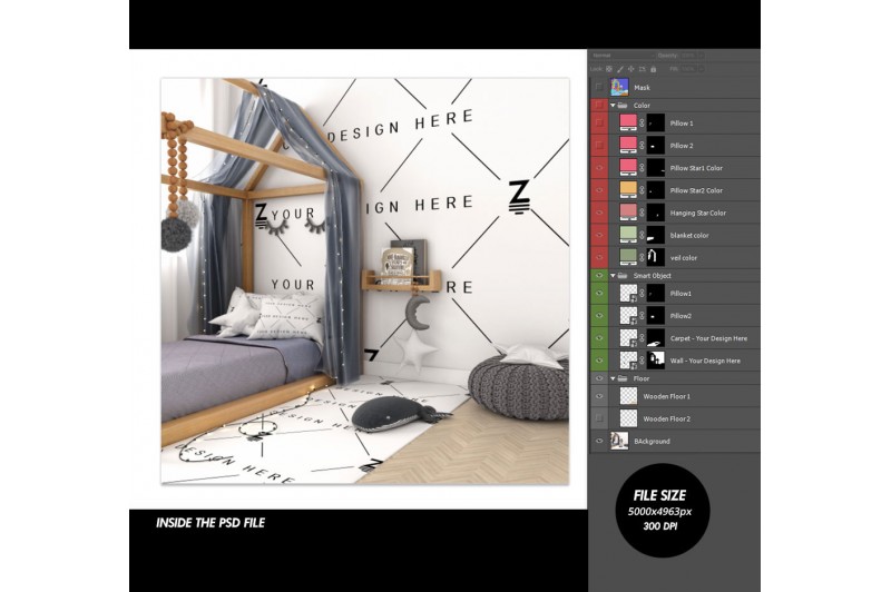 Mockup de Quarto Infantil para trocar a superfície da parede e tapete