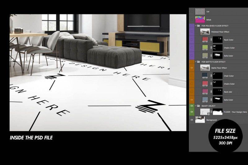 Livingroom Mockup to change the floor surface