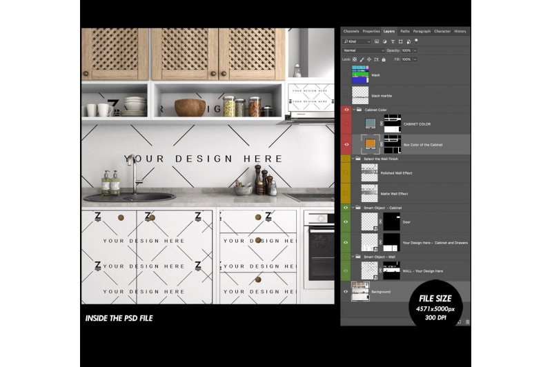Mockup de Cocina para cambiar la superficie de la pared y armario