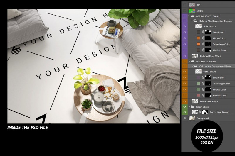 Livingroom Mockup to change the floor surface