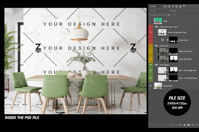 Mockup de Comedor para cambiar la superficie de la pared y suelo