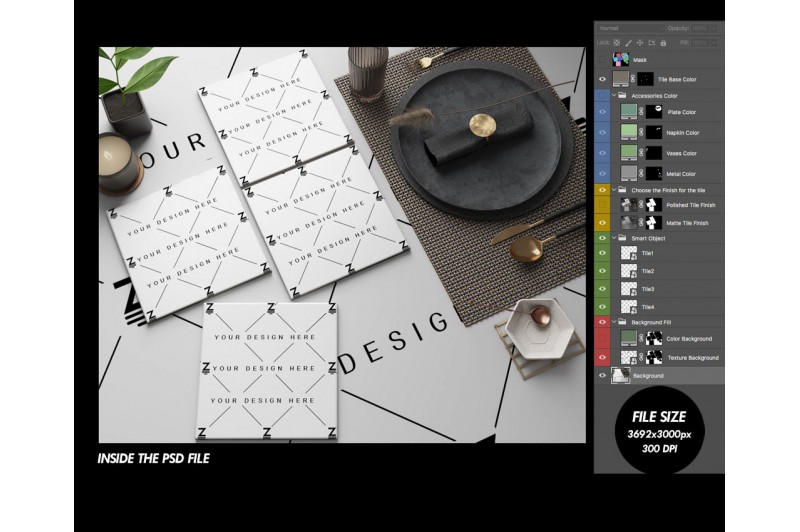 Square Ceramic Tile Mockup – Customizable PSD SM92Q
