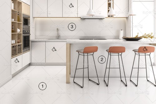 mockup de cocina suelo y pared blanco