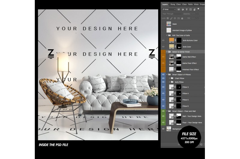 Mockup de Interior para cambiar la superficie de la pared y suelo