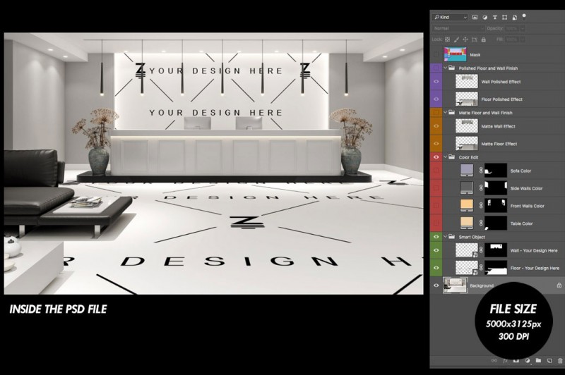 Mockup de Espaço Comercial para trocar a superfície do chão e parede