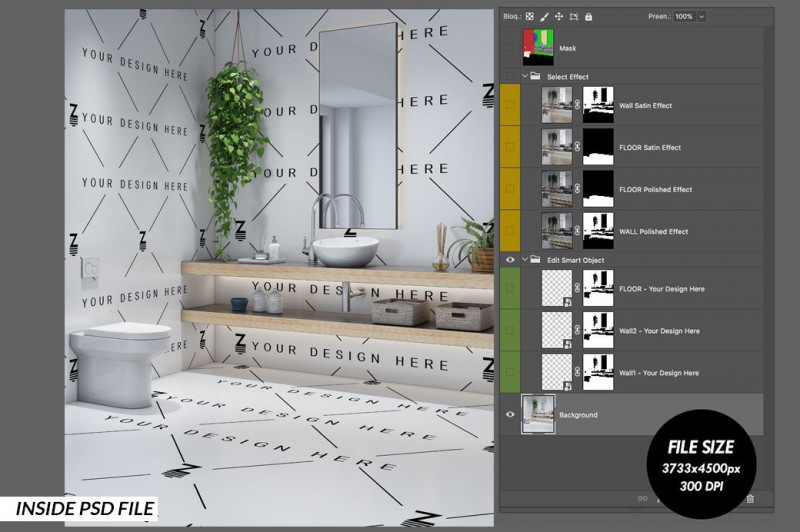 Bathroom Mockup to change the floor and wall surface