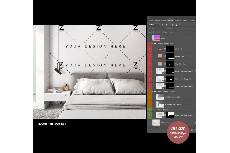 Mockup de Dormitorio para cambiar la superficie de la pared