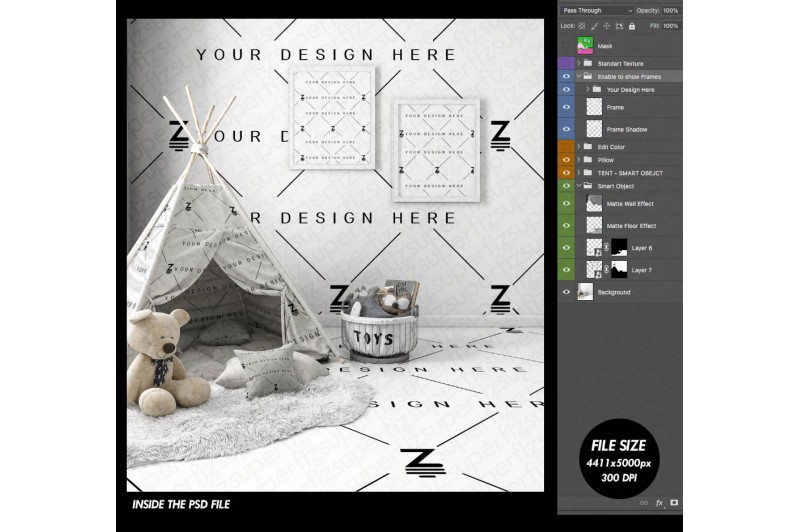 Kids room Mockup to change the wall and floor surface SM114-1