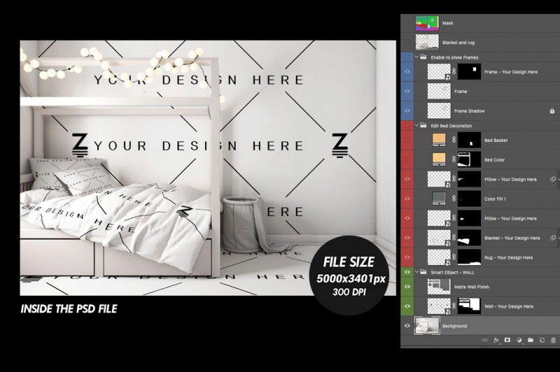 Mockup de Quarto Infantil para trocar a superfície da parede SM114-3