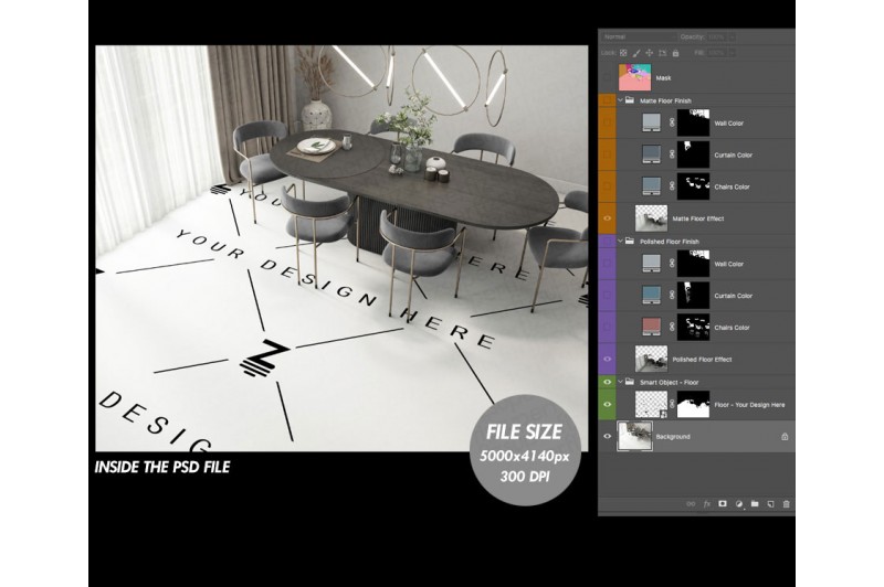 mockup de sala de jantar com chão branco psd