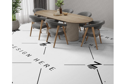 Customizable dining room scene featuring smart object floor and rug