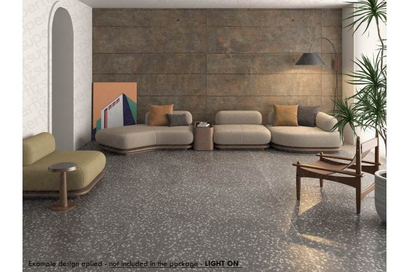 Living room template for applying floor and wall tiles