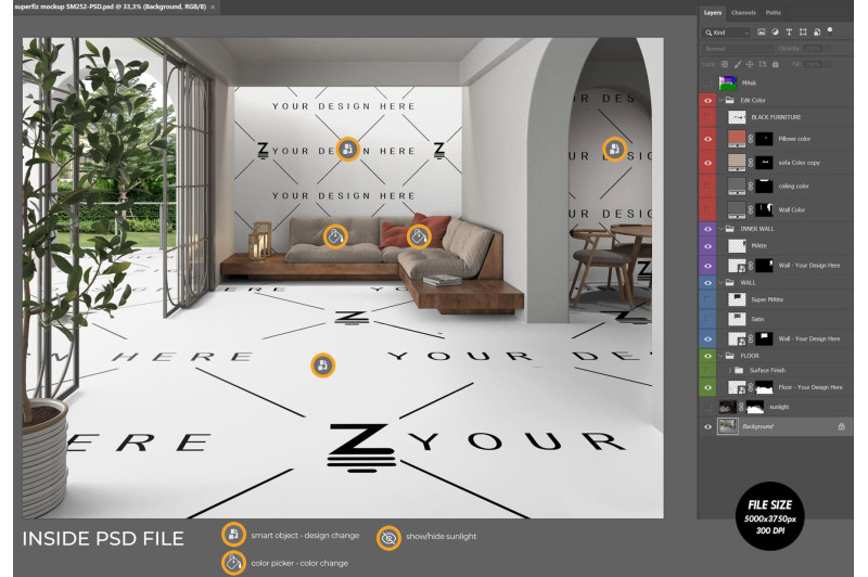 in-outdooor space  with editable layers
