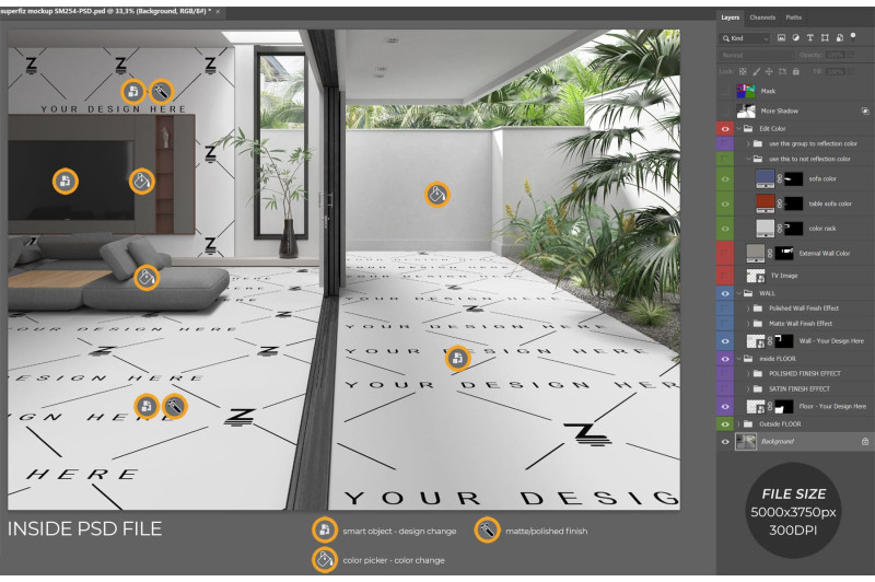 espaço interno-externo com camadas editáveis