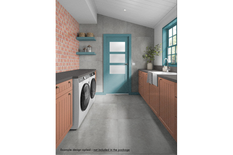 Laundry  with cutout floor and walls for tiling