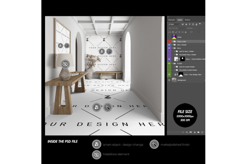 Mockup de Recibidor para cambiar la superficie de la pared y suelo SM263