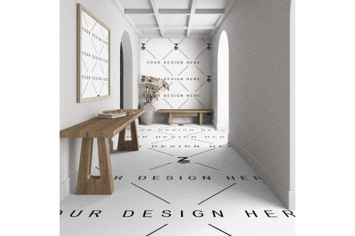 Maqueta de hall de entrada realista con texturas de suelo y paredes personalizables en formato PSD