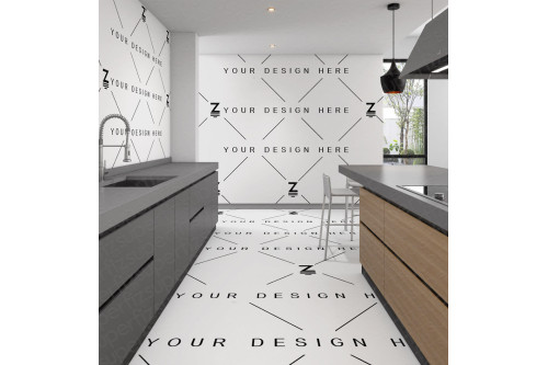 Customize the floor and wall of this kitchen with smart objects in Photoshop