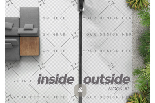 Mockup de espaço interno e externo para visualização de azulejos