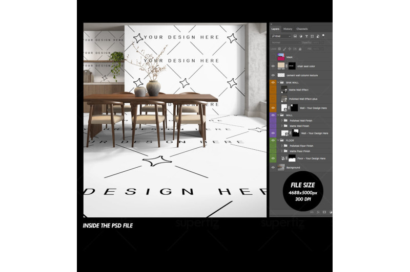 dining room psd scene editable surfaces