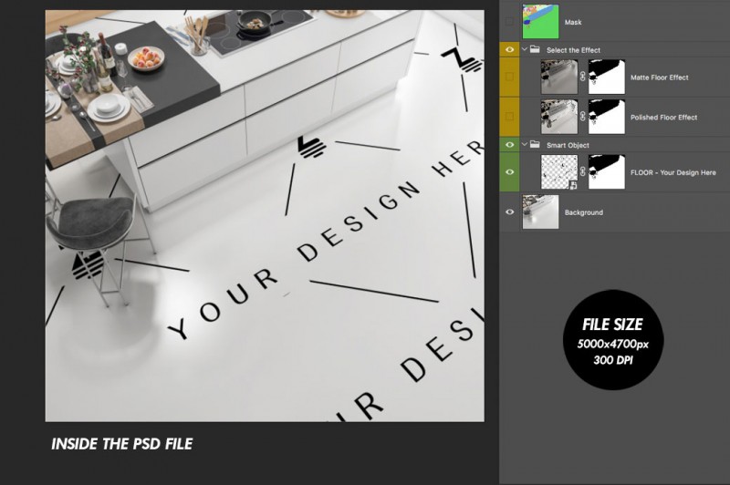 Mockup de Cocina para cambiar la superficie del suelo