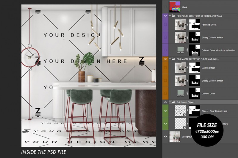 Kitchen Mockup to change the floor and wall surface