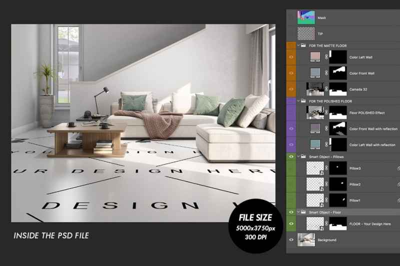 Mockup de Sala de Estar para cambiar la superficie de la pared y cojín