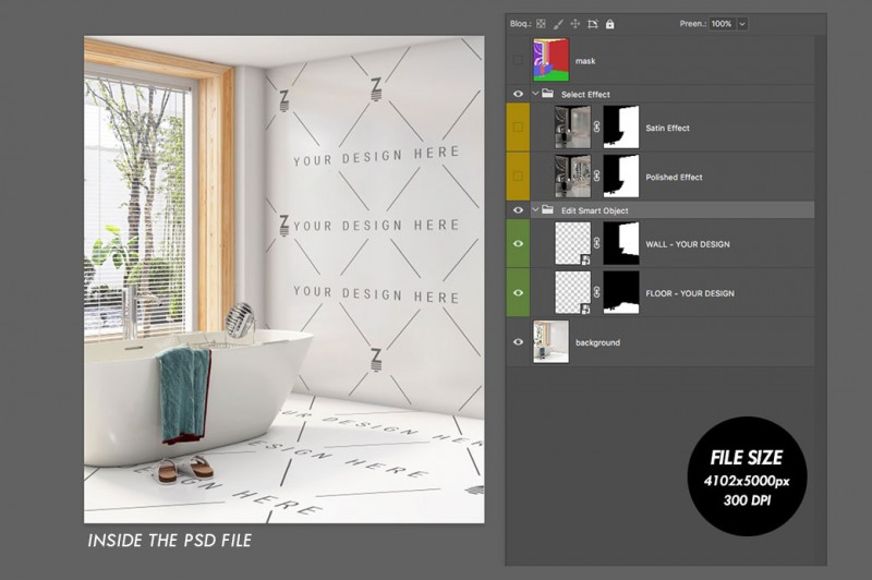 Mockup de Baño para cambiar la superficie del suelo y pared