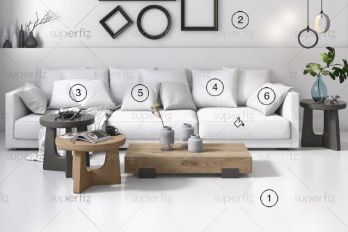 mockup de pared, suelo y cojines de salón