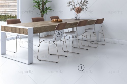 mockup de comedor suelo blanco